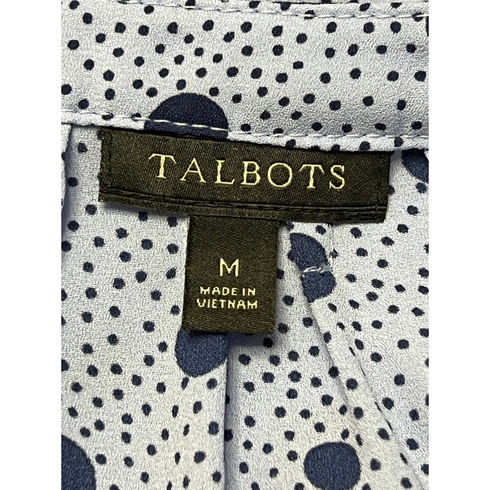 Talbots Polka Dot Blouse Womens Medium Blue Navy Sleeveless Split Neck Top - Picture 2 of 7